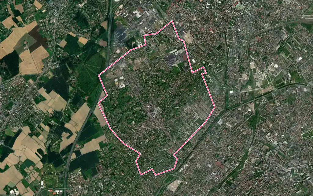 Vue satellite de Mouvaux avec ses contours administratifs