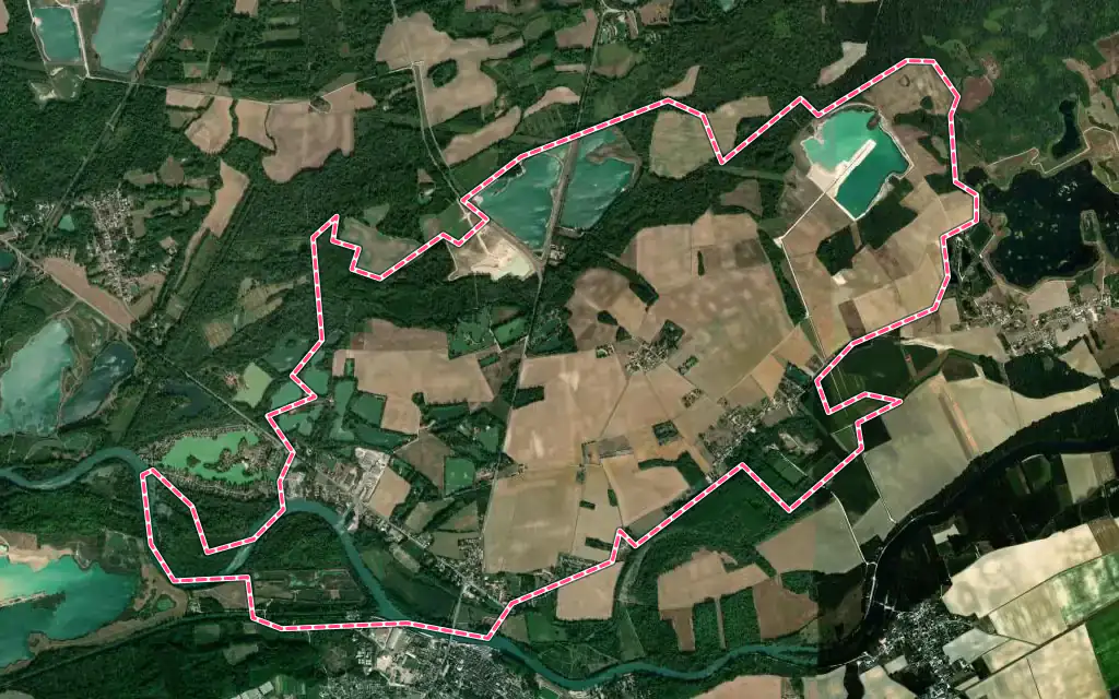 Vue satellite de Mouy-sur-Seine avec ses contours administratifs