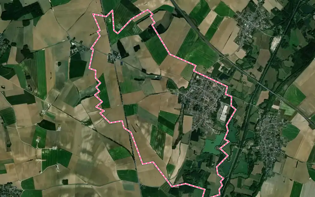 Vue satellite de Moÿ-de-l'Aisne avec ses contours administratifs