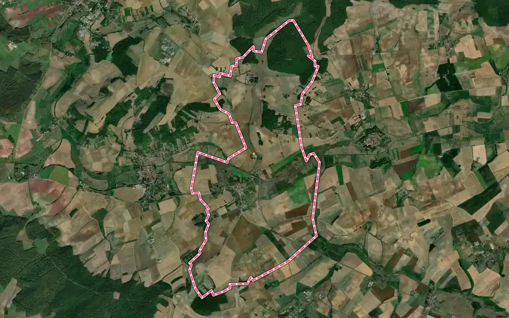 Vue satellite de Moyenvic avec ses contours administratifs