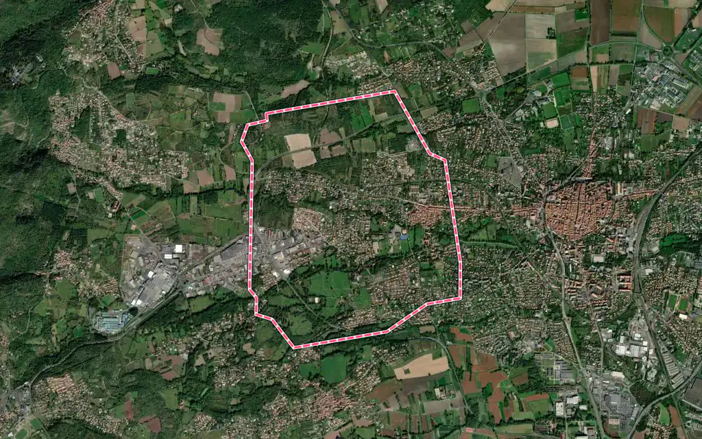 Vue satellite de Mozac avec ses contours administratifs