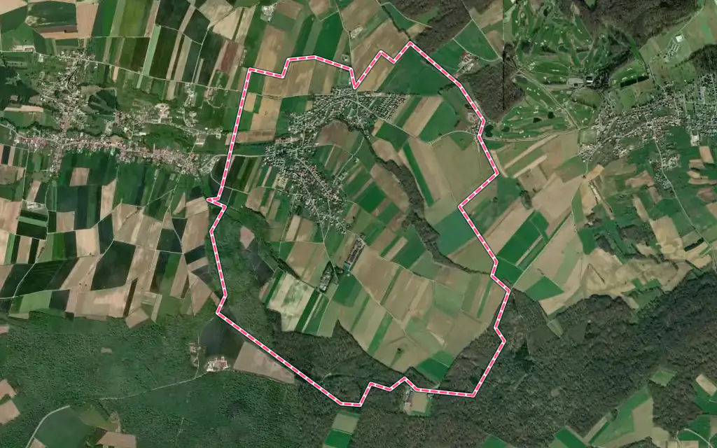 Vue satellite de Muespach-le-Haut avec ses contours administratifs