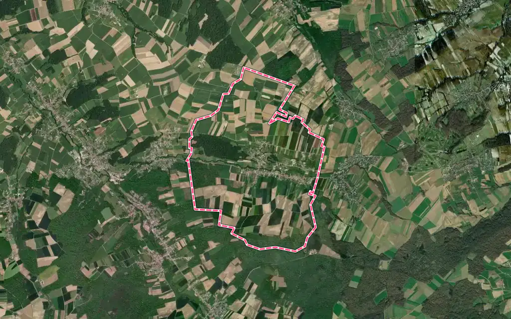 Vue satellite de Muespach avec ses contours administratifs