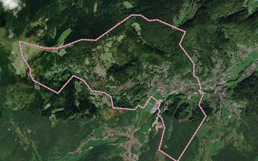 Vue satellite de Muhlbach-sur-Munster avec ses contours administratifs