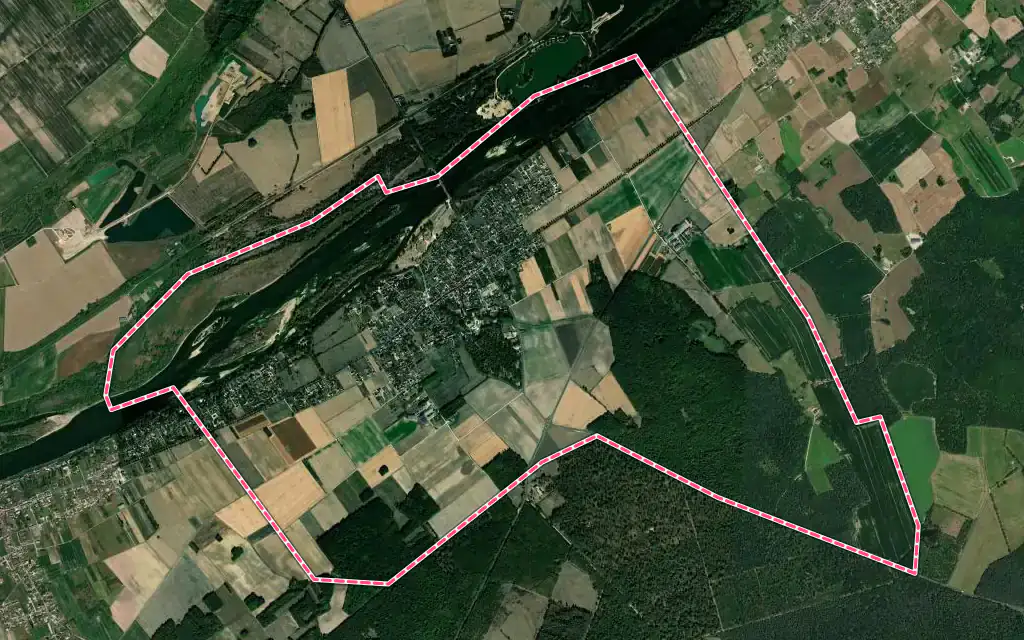 Vue satellite de Muides-sur-Loire avec ses contours administratifs