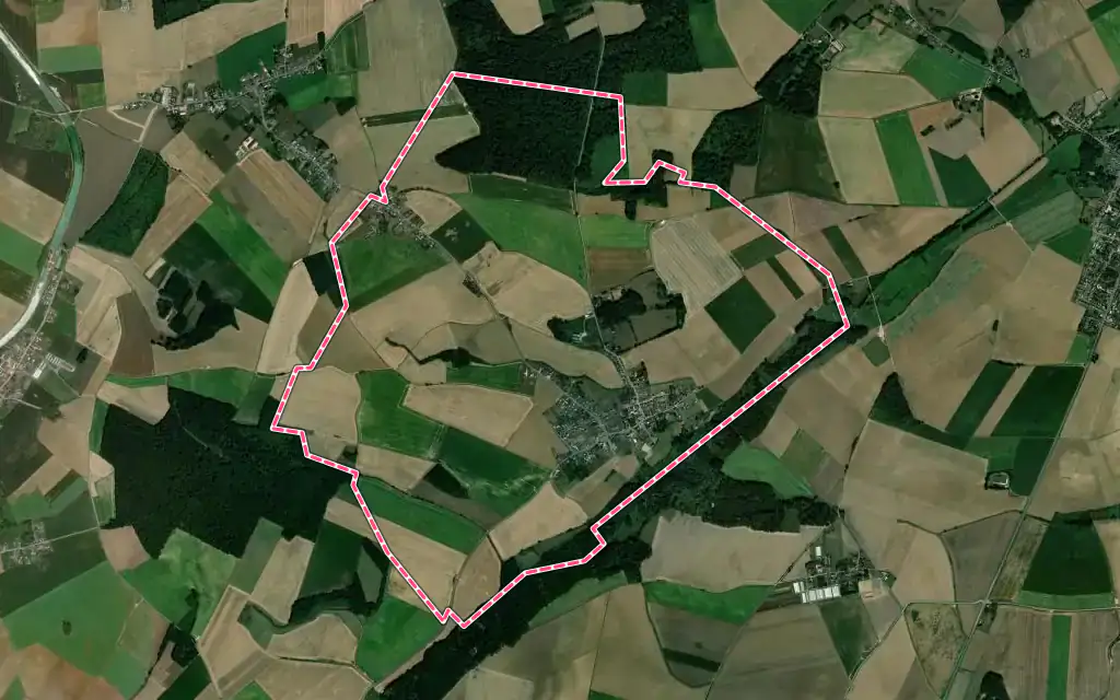 Vue satellite de Muirancourt avec ses contours administratifs