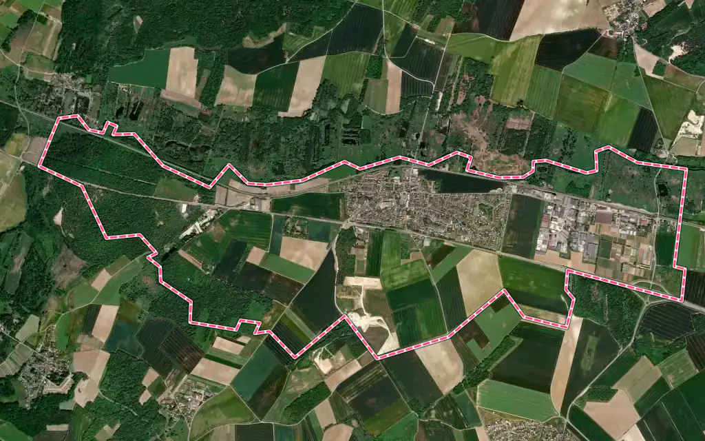Vue satellite de Muizon avec ses contours administratifs
