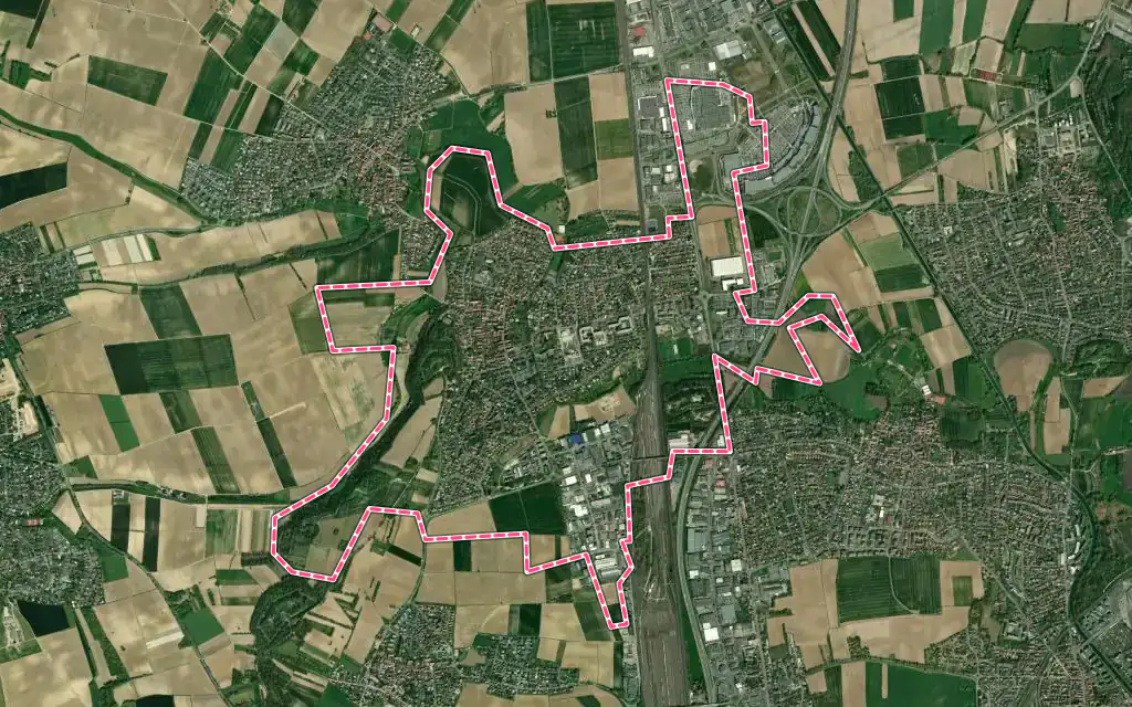 Vue satellite de Mundolsheim avec ses contours administratifs