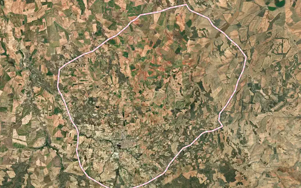 Vista satélite de Munera con su contorno administrativo