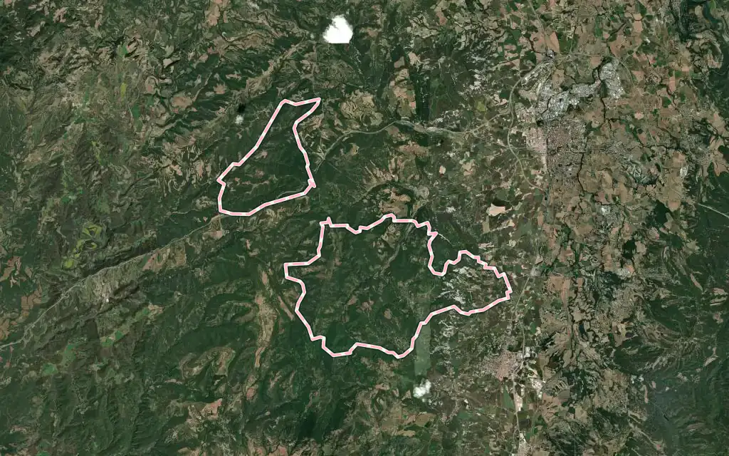 Vista satélite de Muntanyola con su contorno administrativo
