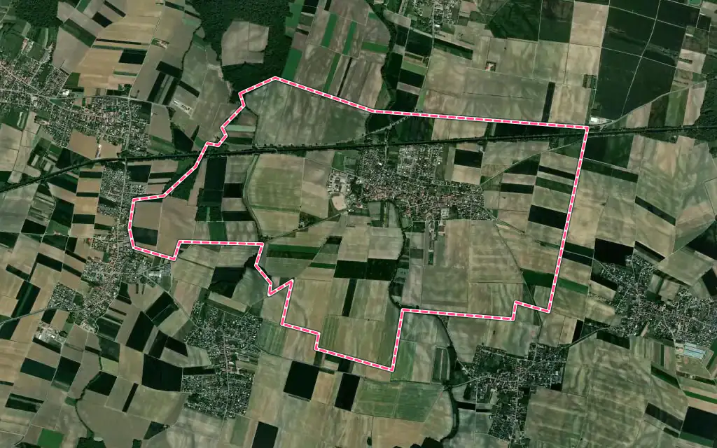 Vue satellite de Muntzenheim avec ses contours administratifs
