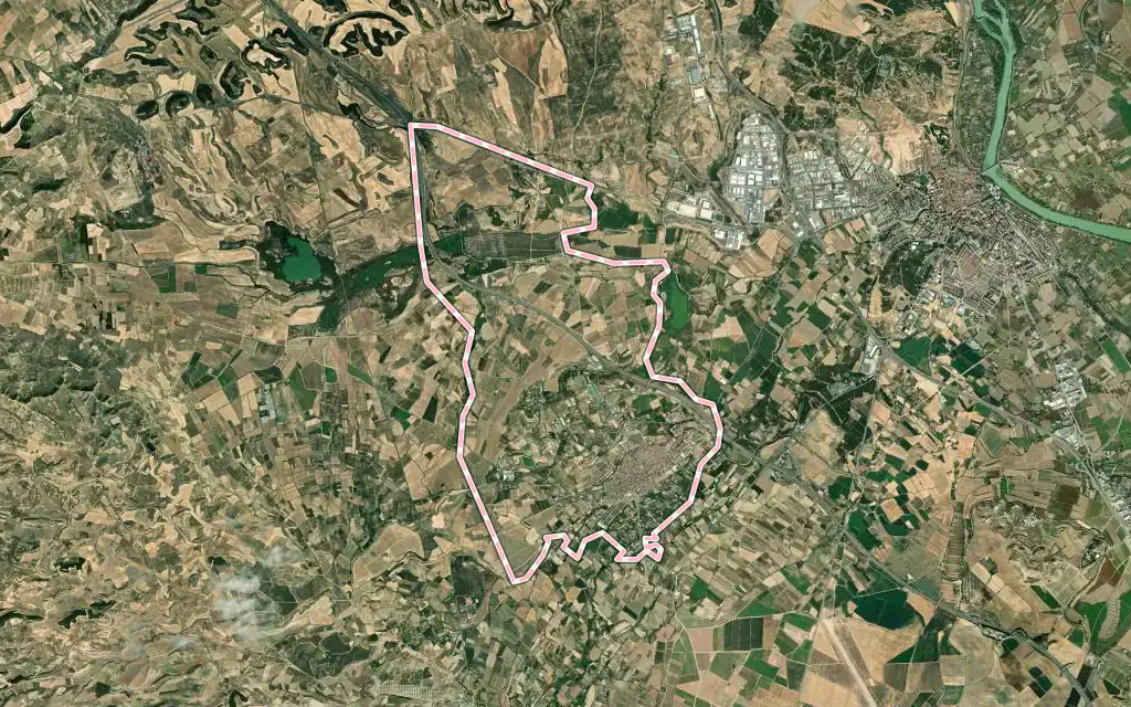 Vista satélite de Murchante con su contorno administrativo