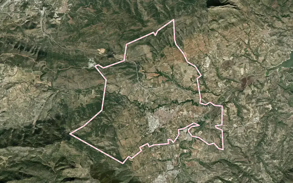 Vista satélite de Muro de Alcoy con su contorno administrativo