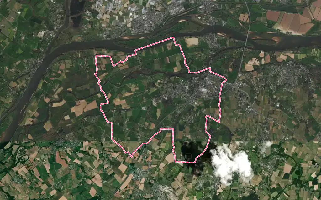 Vue satellite de Mûrs-Erigné avec ses contours administratifs