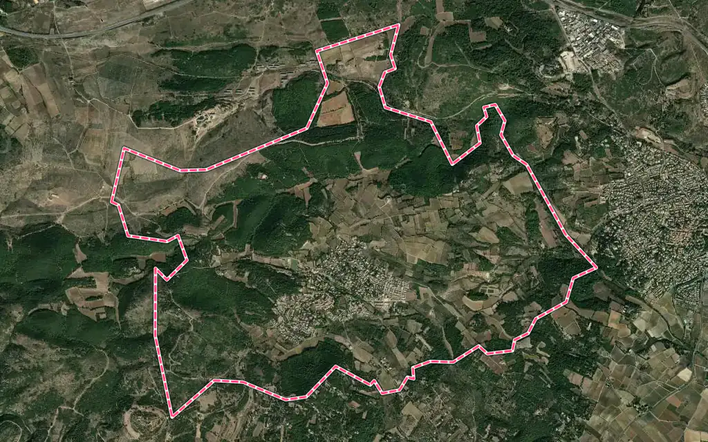 Vue satellite de Murviel-lès-Montpellier avec ses contours administratifs