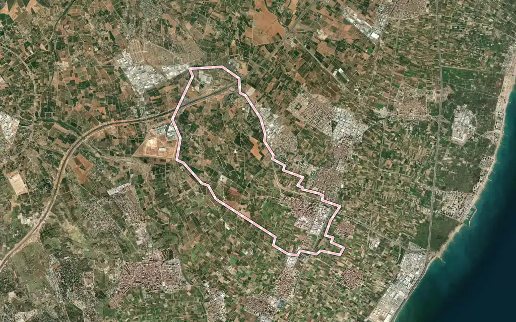 Vista satélite de Museros con su contorno administrativo