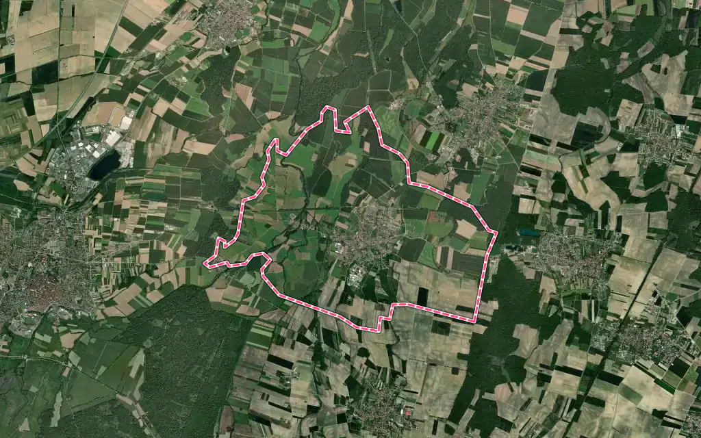 Vue satellite de Muttersholtz avec ses contours administratifs