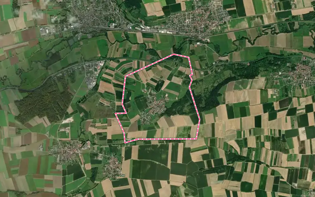 Vue satellite de Mutzenhouse avec ses contours administratifs