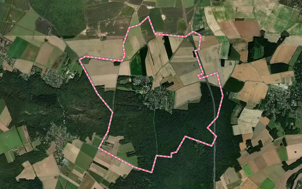 Vue satellite de Nainville-les-Roches avec ses contours administratifs