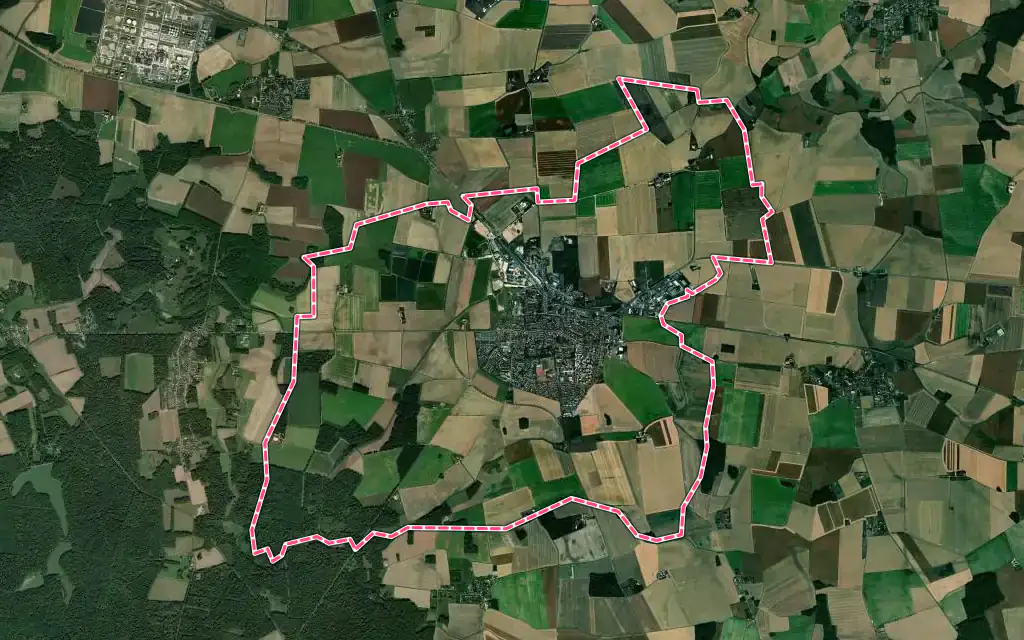 Vue satellite de Nangis avec ses contours administratifs