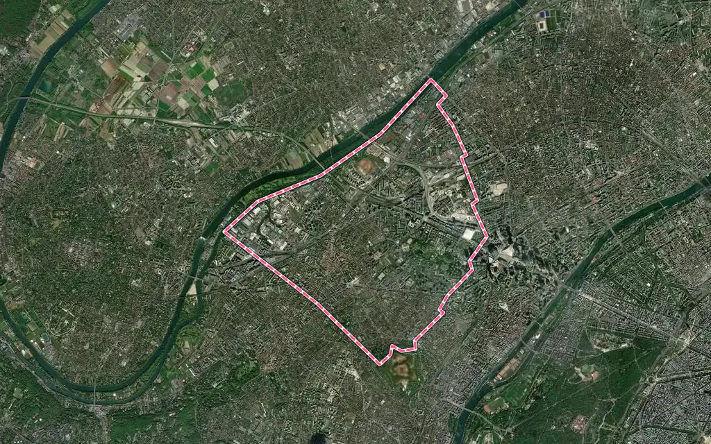 Vue satellite de Nanterre avec ses contours administratifs