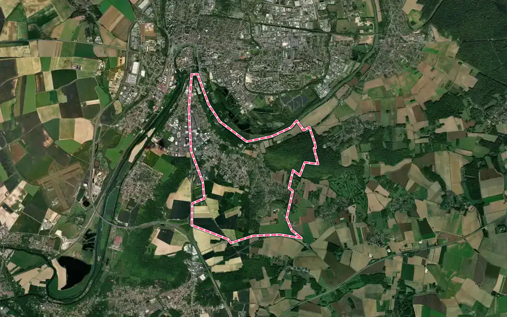 Vue satellite de Nanteuil-lès-Meaux avec ses contours administratifs