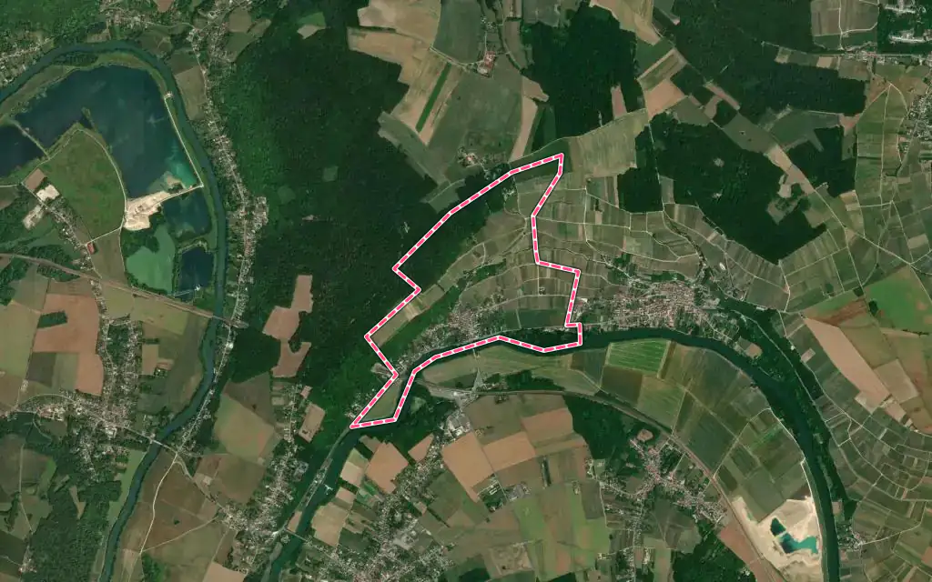 Vue satellite de Nanteuil-sur-Marne avec ses contours administratifs
