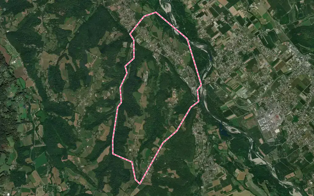 Vue satellite de Narcastet avec ses contours administratifs