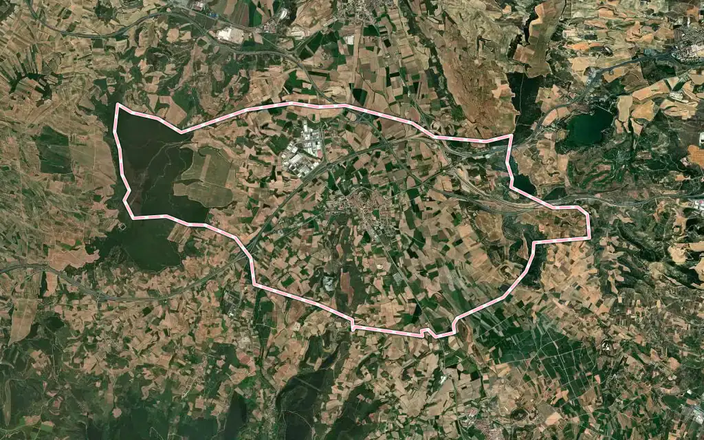 Vista satélite de Navarrete con su contorno administrativo