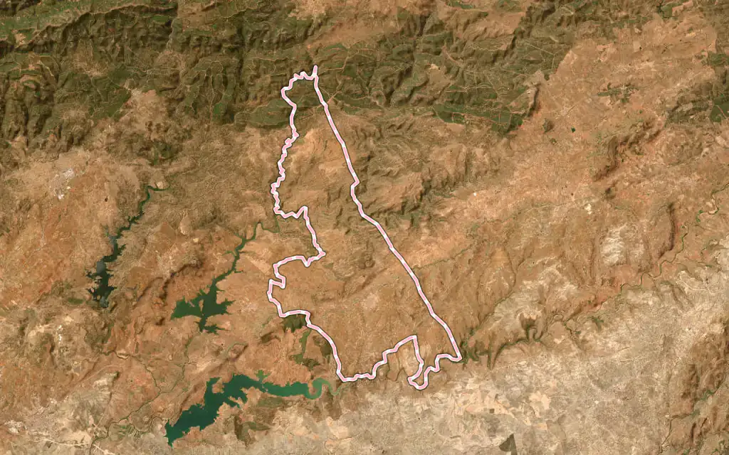 Vista satélite de Navas de San Juan con su contorno administrativo