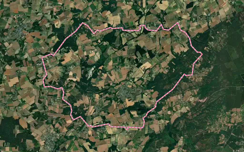Vue satellite de Néant-sur-Yvel avec ses contours administratifs