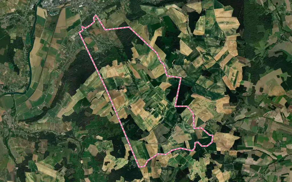 Vue satellite de Nesles-la-Montagne avec ses contours administratifs