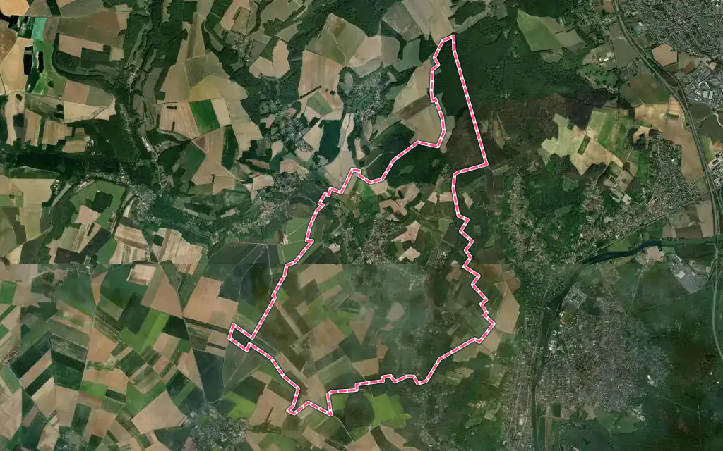 Vue satellite de Nesles-la-Vallée avec ses contours administratifs