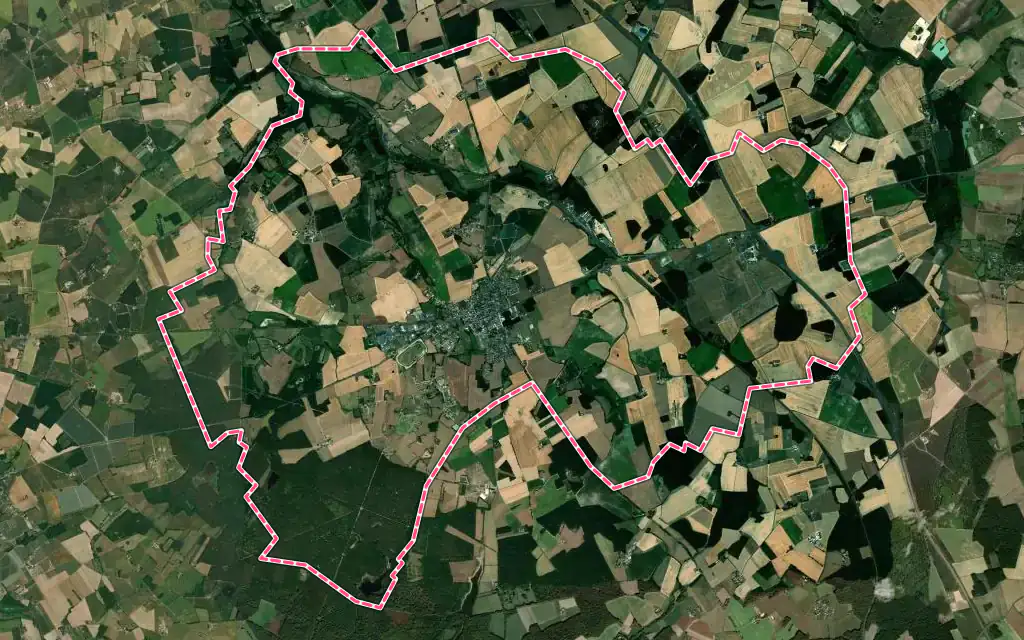 Vue satellite de Neuillé-Pont-Pierre avec ses contours administratifs