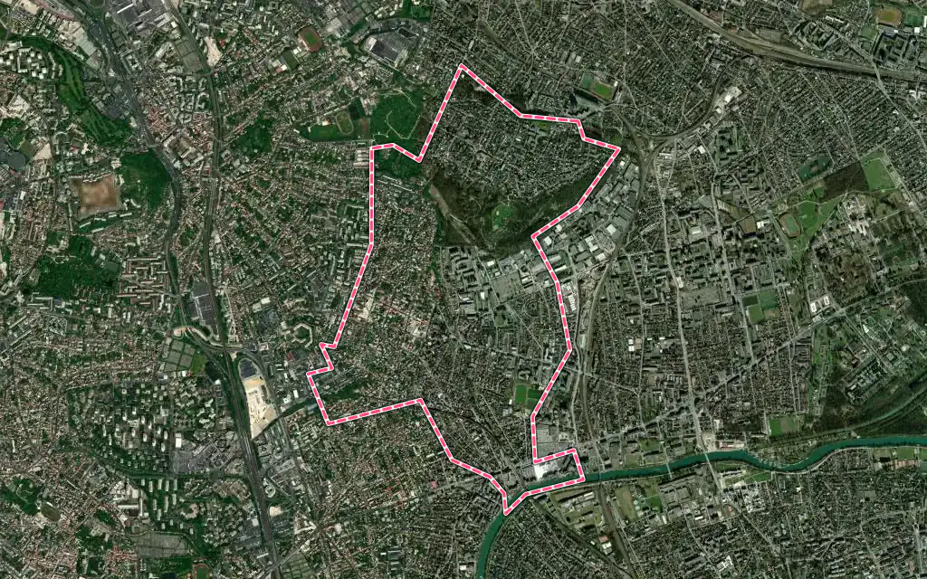 Vue satellite de Neuilly-Plaisance avec ses contours administratifs