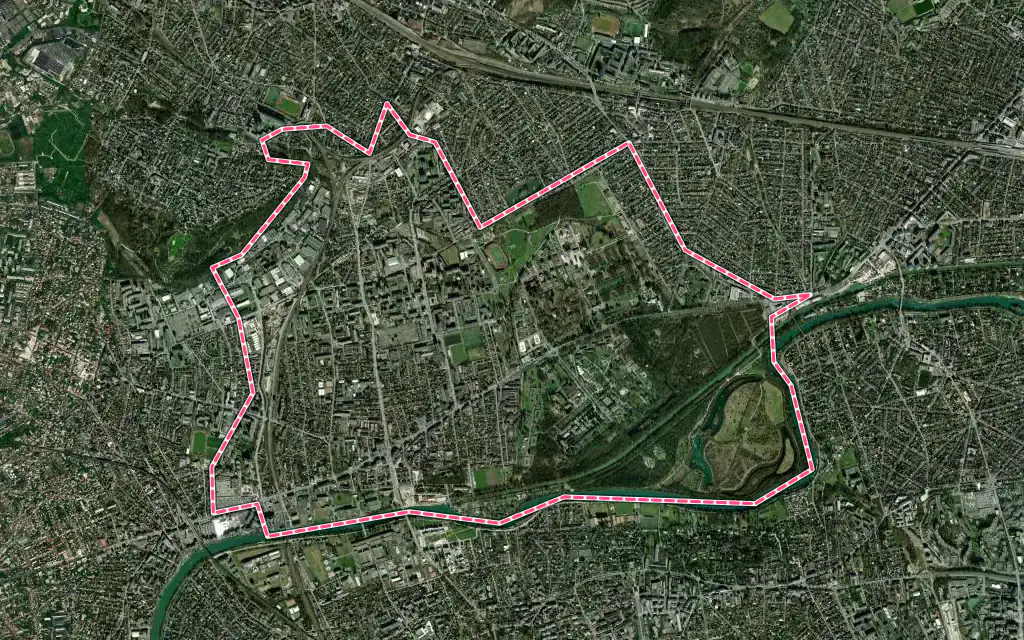 Vue satellite de Neuilly-sur-Marne avec ses contours administratifs