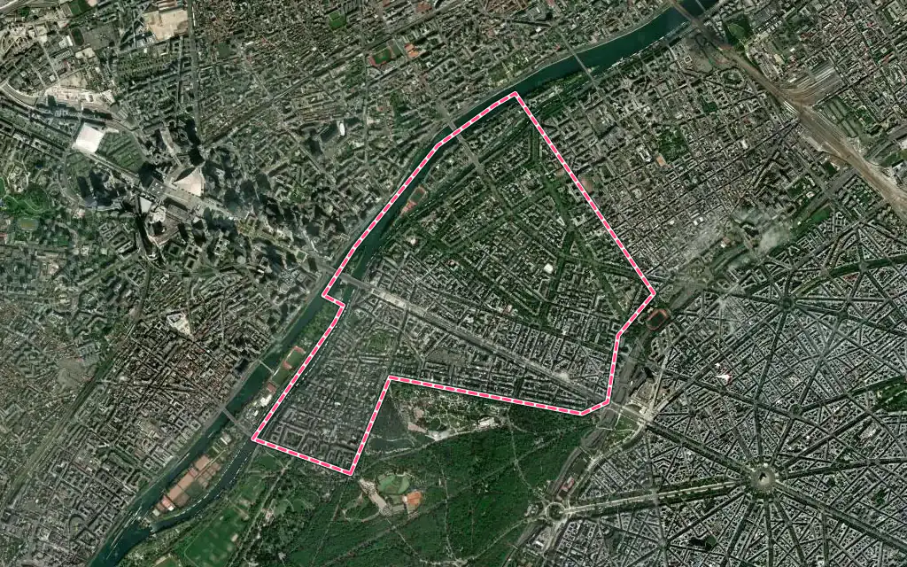 Vue satellite de Neuilly-sur-Seine avec ses contours administratifs