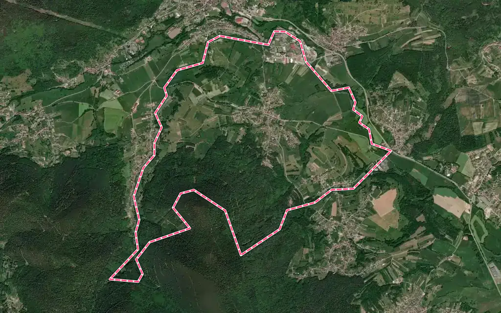 Vue satellite de Neuve-Église avec ses contours administratifs