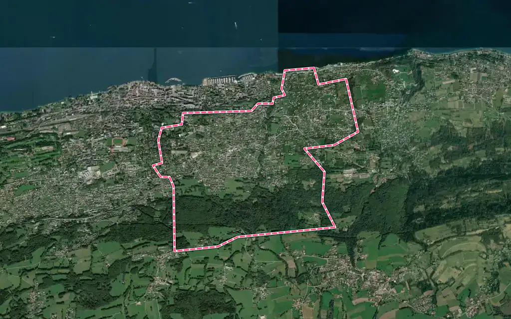 Vue satellite de Neuvecelle avec ses contours administratifs