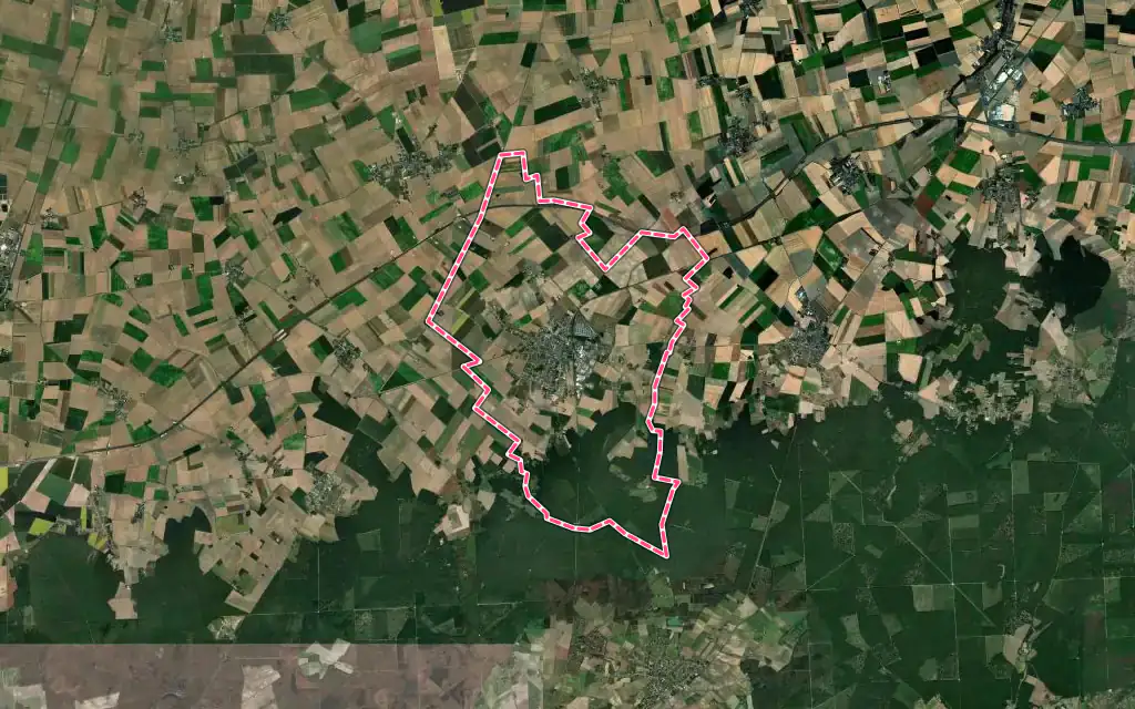 Vue satellite de Neuville-aux-Bois avec ses contours administratifs