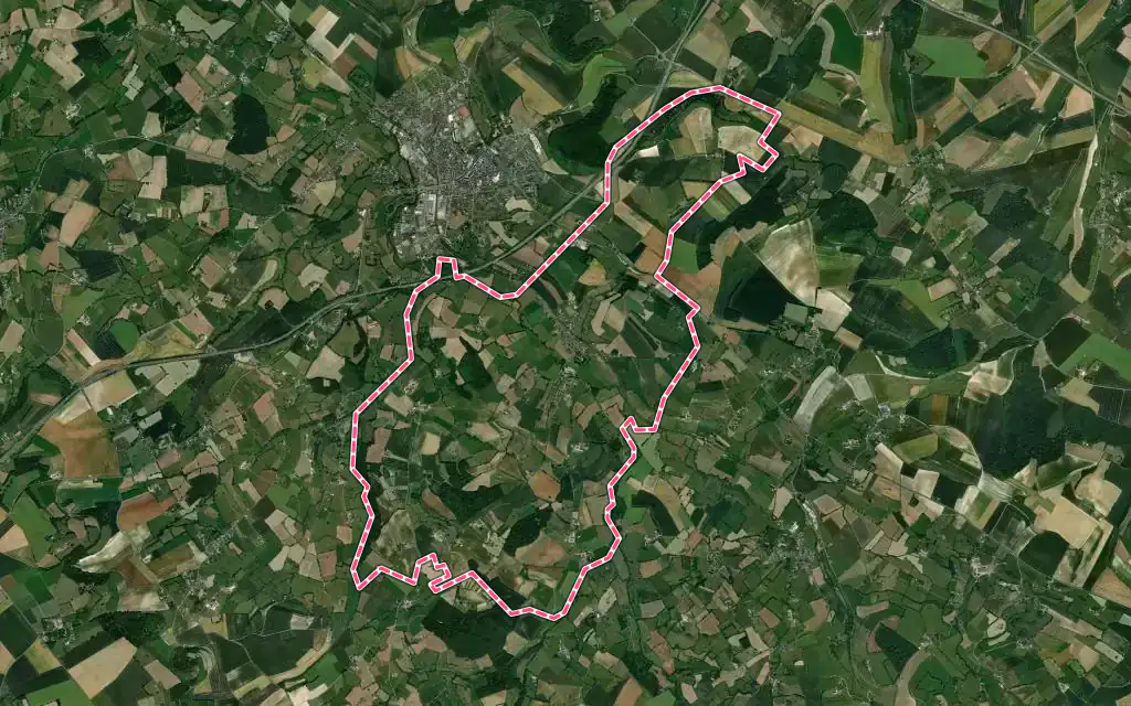 Vue satellite de Neuville-Ferrières avec ses contours administratifs