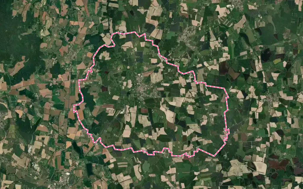 Vue satellite de Neuville-les-Dames avec ses contours administratifs