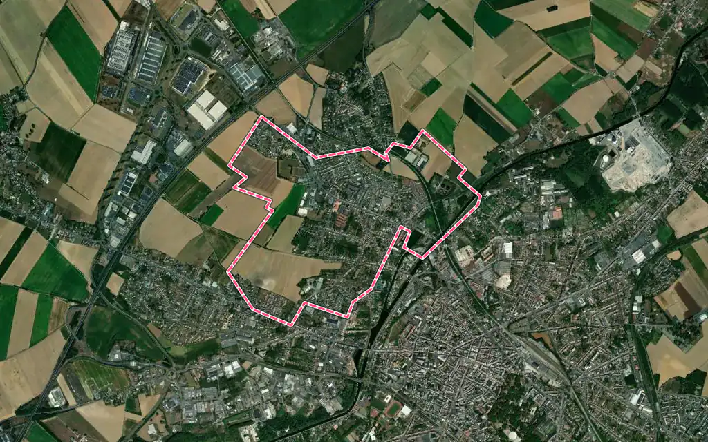 Vue satellite de Neuville-Saint-Rémy avec ses contours administratifs