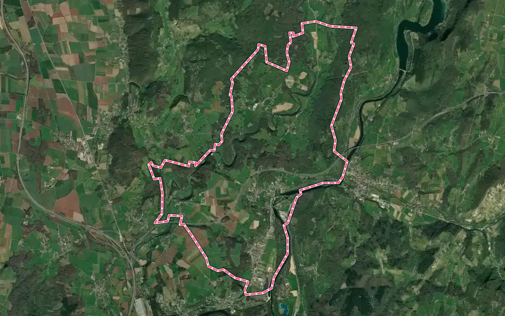 Vue satellite de Neuville-sur-Ain avec ses contours administratifs