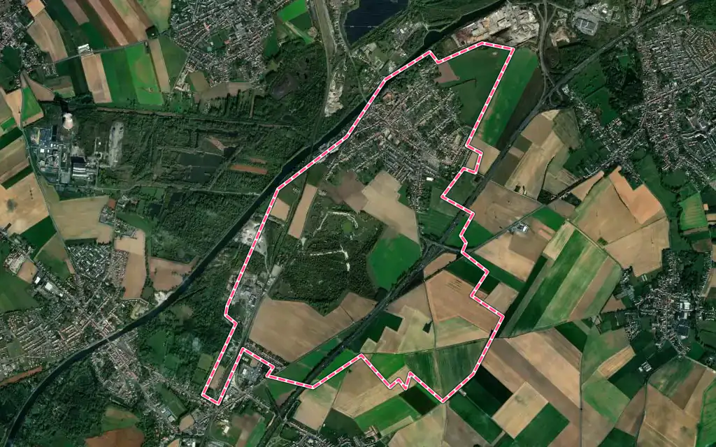 Vue satellite de Neuville-sur-Escaut avec ses contours administratifs