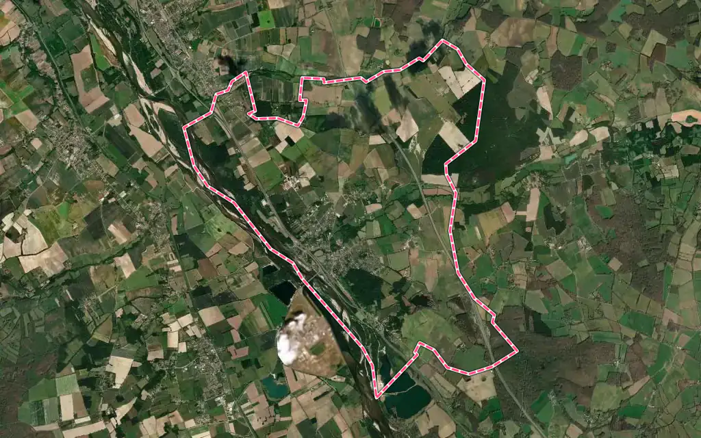 Vue satellite de Neuvy-sur-Loire avec ses contours administratifs