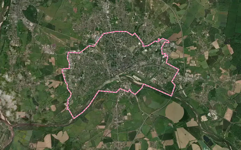 Vue satellite de Nevers avec ses contours administratifs