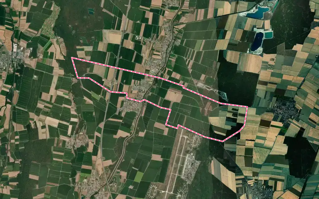 Vue satellite de Niederentzen avec ses contours administratifs