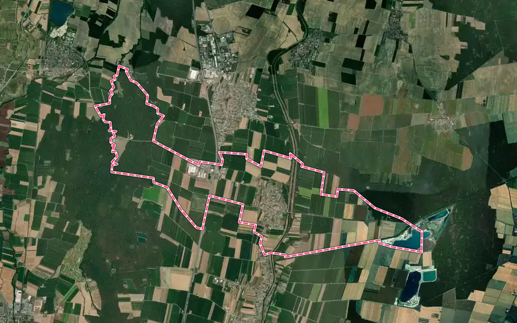 Vue satellite de Niederhergheim avec ses contours administratifs
