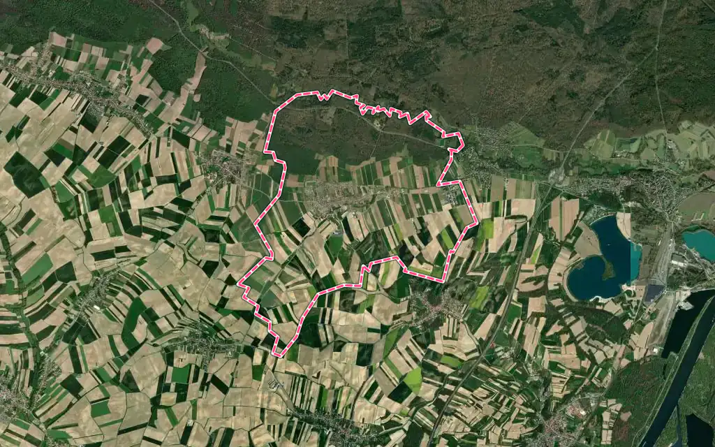 Vue satellite de Niederlauterbach avec ses contours administratifs